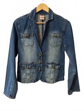 Faded Glory Missy Size 6 Women's Denim Blazer Jacket with Embroidered Back